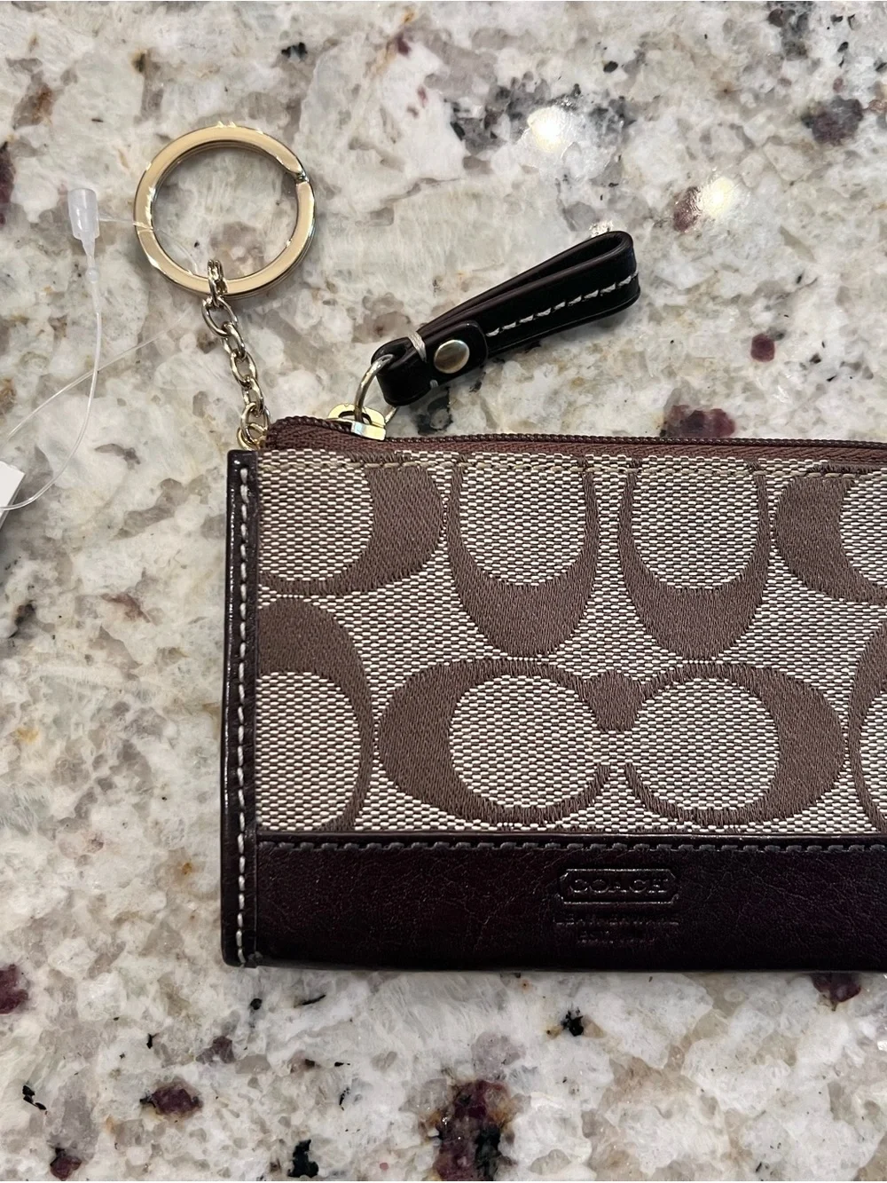 Coach Brown Signature Card & Key Holder with Leather Trim